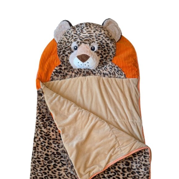 Hugfun Kids Leopard Cheetah Plush Sleeping Bag Pillow Paw Prints Nap Sleepsack - Picture 3 of 7